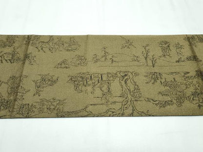 平和屋着物●極上 両面 太鼓柄袋帯 スリーシーズン 春夏秋 刺繍 納戸 鳥獣戯画 金糸 逸品 CZAA3079s5