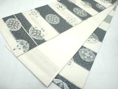 平和屋着物＊極上 夏物 銀座もとじ 六通柄袋帯 絽 正倉院青海波横段文 銀糸 たとう紙付き 逸品 CZAA3085s5