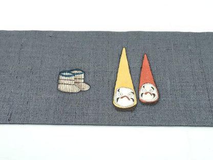 平和屋着物●極上　銀座もとじ　九寸名古屋帯　作家物　手描き　馬　人物　器物　銀通し地　墨色地　たとう紙付　逸品　未使用　CZAA3087s5