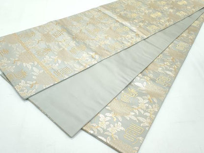 平和屋本店●極上 龍村晋謹製 全通柄袋帯 名物寿橘金襴 金銀糸 アッシュブロンド色地 証紙・共箱付き 逸品 CZAA3089s5
