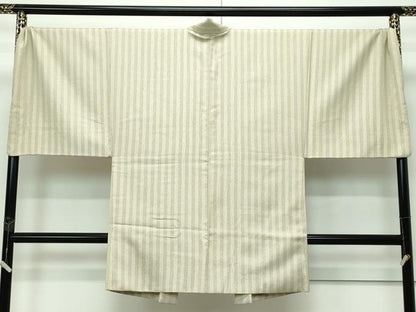 平和屋本店■極上　男性　長羽織　お召地　間道　利休茶色地　逸品　CZAA3093s5