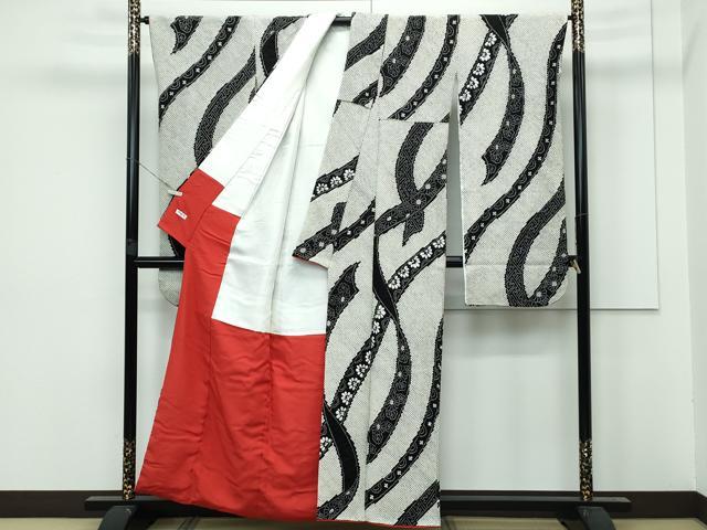 平和屋本店■極上　本疋田絞り　振袖　熨斗吉祥花文　黒地　逸品　CZAA3112s5