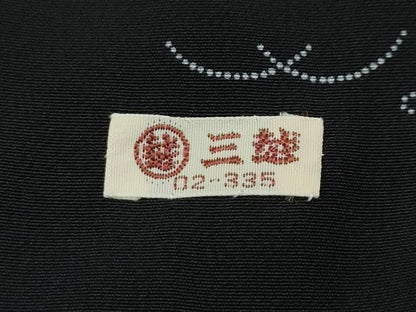 平和屋本店■極上 人間国宝 染：小宮康孝 型：武田忠孝 江戸小紋 芝草花文 黒地 三越扱い 伊達衿・反端付き 逸品 未使用 CZAA3113s5