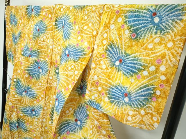 平和屋着物∴極上 夏物 浴衣 有松鳴海絞り 舞蝶文 綿 逸品 CZAA3115s5