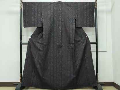 平和屋本店▽極上 紬 単衣 経錦 いろは唄 消炭色地 反端付き 逸品 CZAA3119s5