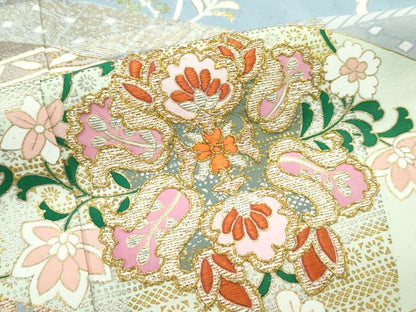 平和屋本店■極上　創業460年・千總　色留袖　刺繍　正倉院花唐草文　金彩　青磁鼠色地　高島屋扱い　逸品　CZAA3126s5
