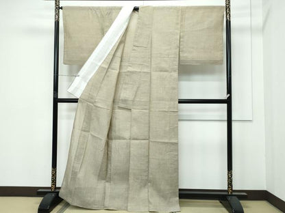 平和屋着物＊極上 夏物 本場小千谷ちぢみ 色無地 利休茶色 証紙付き 逸品 CZAA3138s5
