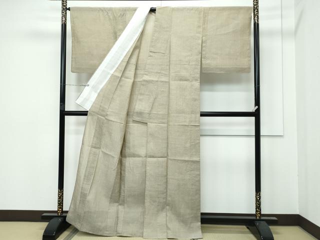 平和屋着物＊極上 夏物 本場小千谷ちぢみ 色無地 利休茶色 証紙付き 逸品 CZAA3138s5