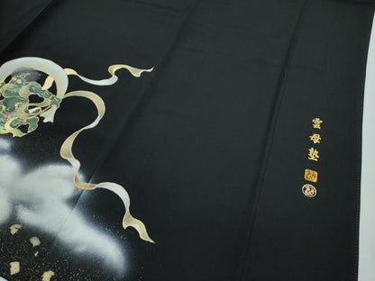 平和屋本店■極上　螺鈿作家　藤本隆士　雲母塾　黒留袖　風神雷神　金彩　さが美扱い　逸品　未使用　CZAA3142s5