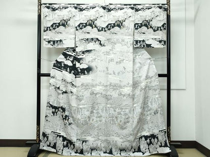 平和屋本店■極上　訪問着　作家物　中国三大刺繍　スワトウ刺繍　人物風景文　金糸　逸品　CZAA3145s5