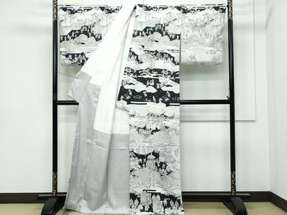 平和屋本店■極上　訪問着　作家物　中国三大刺繍　スワトウ刺繍　人物風景文　金糸　逸品　CZAA3145s5