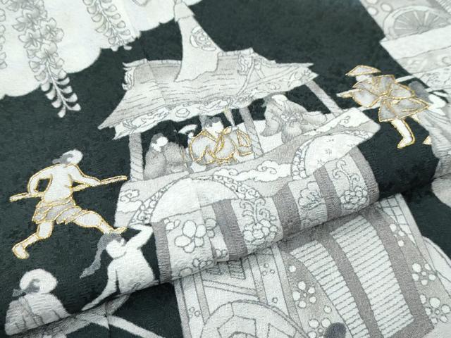 平和屋本店■極上　訪問着　作家物　中国三大刺繍　スワトウ刺繍　人物風景文　金糸　逸品　CZAA3145s5