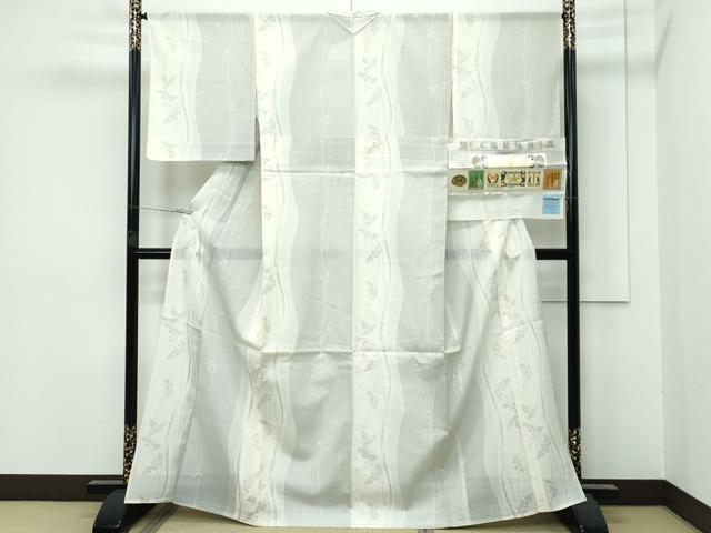 平和屋着物＊極上　夏物　本場真綿絢結城紬　夏結城　100亀甲　葡萄草木文　砥粉色地　証紙付き　逸品　未使用　CZAA3149s5