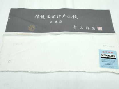 平和屋着物●極上　伝統工芸士　寺山存男　江戸小紋　毛萬筋　藍海松茶×砂色　寿光織　本金　反端付き　逸品　未使用　CZAA3150s5