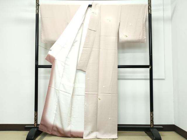 平和屋着物■極上　京加賀友禅　百貫石峰　小紋　蛍暈し　草花文　白茶色地　反端付き　逸品　未使用　CZAA3153s5