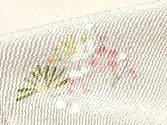 平和屋着物■極上　京加賀友禅　百貫石峰　小紋　蛍暈し　草花文　白茶色地　反端付き　逸品　未使用　CZAA3153s5