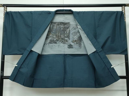 平和屋着物▽極上 男性 紬 アンサンブル 単衣 キングサイズ 色無地 百入茶色 逸品 CZAA3159s5