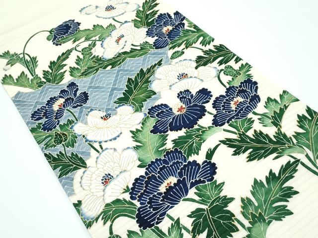 平和屋本店■超希少　夏物　東京友禅　久呂田明功　九寸開き名古屋帯　絽縮緬　牡丹　金彩　逸品　CZAA3174s5