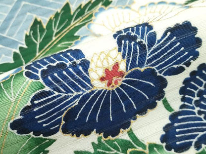 平和屋本店■超希少　夏物　東京友禅　久呂田明功　九寸開き名古屋帯　絽縮緬　牡丹　金彩　逸品　CZAA3174s5