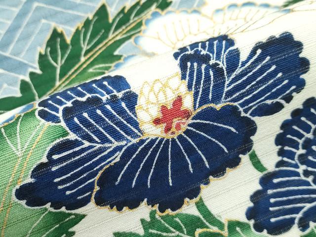 平和屋本店■超希少　夏物　東京友禅　久呂田明功　九寸開き名古屋帯　絽縮緬　牡丹　金彩　逸品　CZAA3174s5