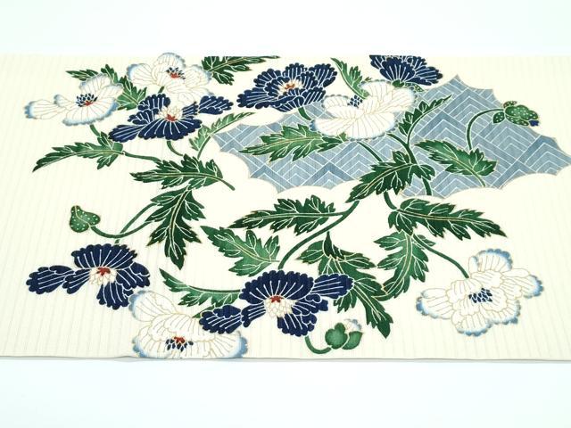 平和屋本店■超希少　夏物　東京友禅　久呂田明功　九寸開き名古屋帯　絽縮緬　牡丹　金彩　逸品　CZAA3174s5