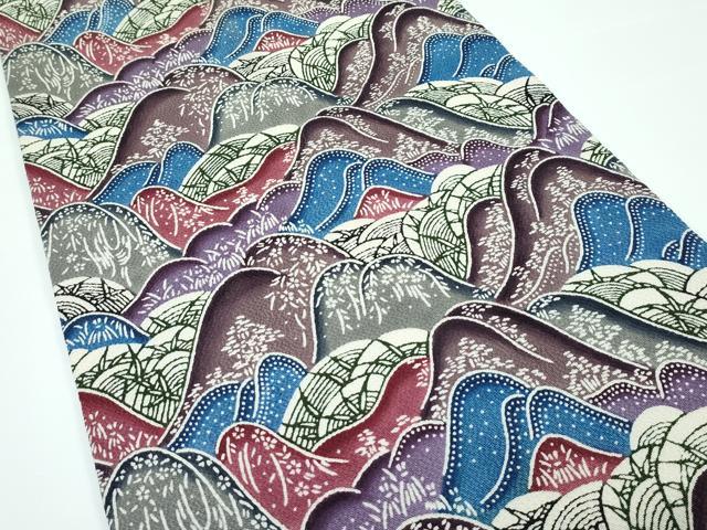 平和屋本店■最高級　城間栄順　本場琉球紅型　九寸開き名古屋帯　遠山文　鬼しぼ縮緬　逸品　CZAA3177s5