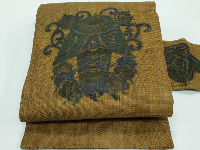 平和屋本店＊極上 夏物 古代原始布 科布 九寸名古屋帯 型染 蝉 逸品 CZAA3194s5