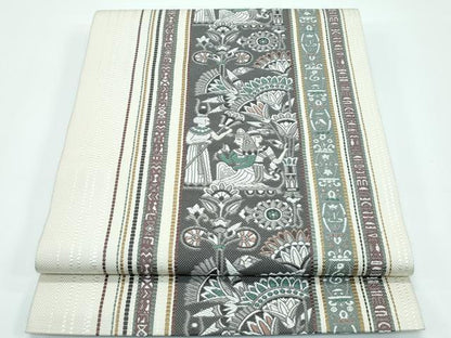 平和屋着物■極上　本場筑前博多織　八寸名古屋帯　壁画文様　逸品　CZAA3195s5
