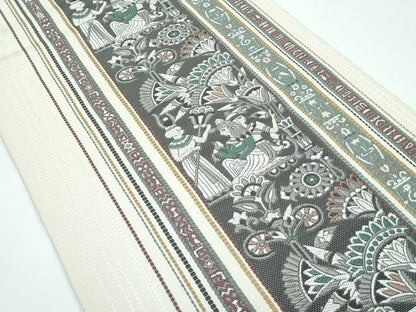 平和屋着物■極上　本場筑前博多織　八寸名古屋帯　壁画文様　逸品　CZAA3195s5