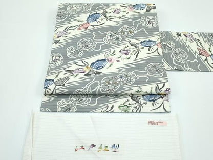 平和屋着物■極上　夏物　全通柄　九寸名古屋帯　江戸紅型　カゴメ絽　貝合わせ吉祥文　反端付き　逸品　未使用　CZAA3196s5