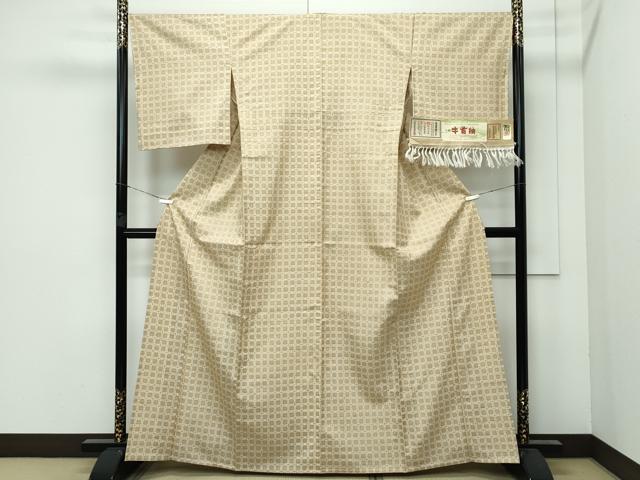 平和屋本店▽極上 石川県指定無形文化財 牛首紬 白山工房 手織り 単衣 幾何学文様 証紙付き 逸品 未使用 CZAA3200s5