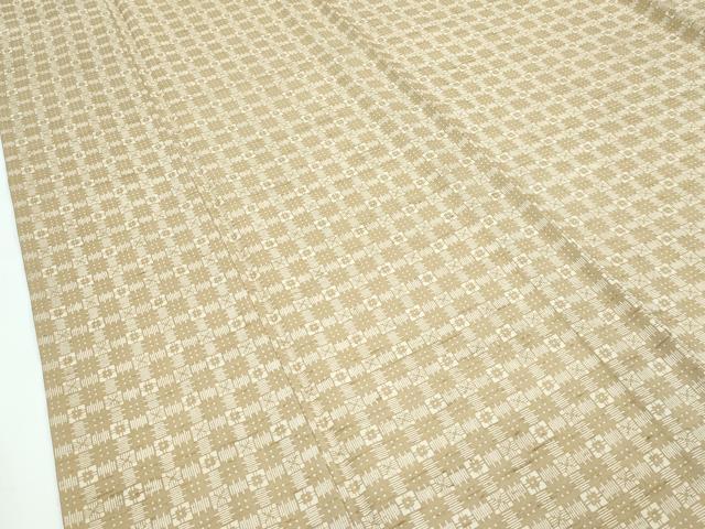 平和屋本店▽極上 石川県指定無形文化財 牛首紬 白山工房 手織り 単衣 幾何学文様 証紙付き 逸品 未使用 CZAA3200s5