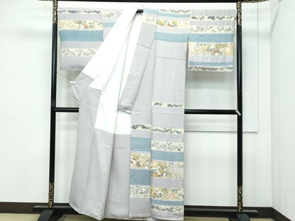 平和屋着物■極上　十日町　名門青柳謹製　絞麗舎　訪問着　駒刺繍　辻が花　金彩　枯野色地　逸品　未使用　CZAA3211s5