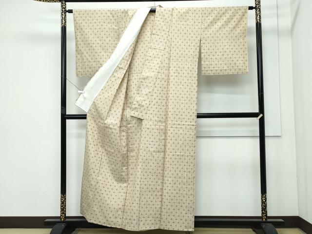 平和屋着物▽極上 紬 単衣 十字絣 枯色地 逸品 CZAA3212s5