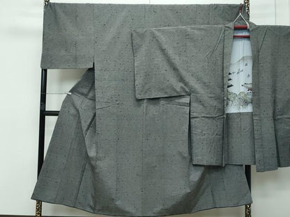 平和屋着物■極上　男性　髭紬　アンサンブル　キングサイズ　色無地　藍媚茶色　逸品　CZAA3238s5
