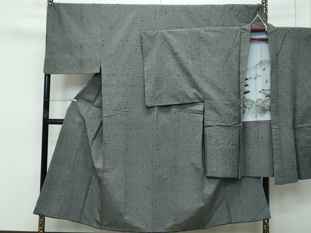 平和屋着物■極上　男性　髭紬　アンサンブル　キングサイズ　色無地　藍媚茶色　逸品　CZAA3238s5