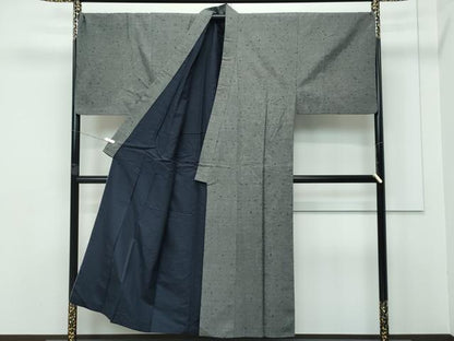 平和屋着物■極上　男性　髭紬　アンサンブル　キングサイズ　色無地　藍媚茶色　逸品　CZAA3238s5