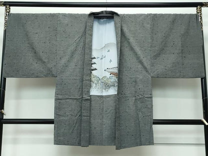 平和屋着物■極上　男性　髭紬　アンサンブル　キングサイズ　色無地　藍媚茶色　逸品　CZAA3238s5