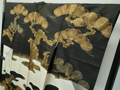 平和屋本店●極上　ジャパンオートクチュール　渡辺雪三郎　訪問着　刺繍　松　黒地　金彩　逸品　CZAA5557s6