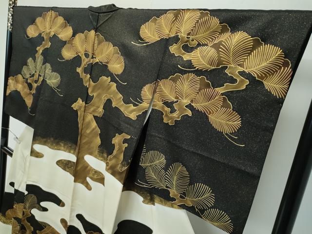 平和屋本店●極上　ジャパンオートクチュール　渡辺雪三郎　訪問着　刺繍　松　黒地　金彩　逸品　CZAA5557s6