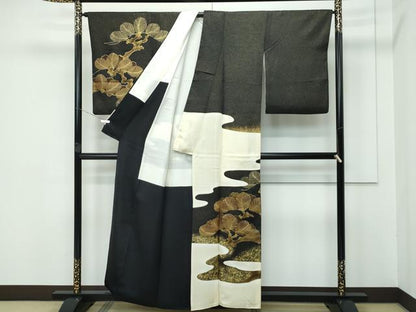 平和屋本店●極上　ジャパンオートクチュール　渡辺雪三郎　訪問着　刺繍　松　黒地　金彩　逸品　CZAA5557s6