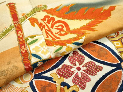 平和屋本店■極上　アンティーク　大正ロマン　振袖　駒刺繍　宝船飛鶴文　黒地　暈し染め　金彩　逸品　CZAA3246s5