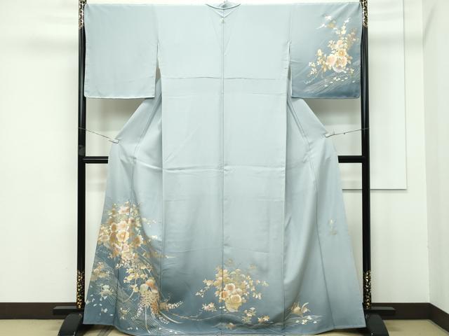 平和屋着物●極上　金彩友禅　卓越技能者・名工・和田光正　訪問着　草花文　暈し染め　金彩　青磁鼠色地　逸品　未使用　CZAA3259s5