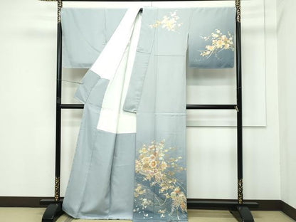 平和屋着物●極上　金彩友禅　卓越技能者・名工・和田光正　訪問着　草花文　暈し染め　金彩　青磁鼠色地　逸品　未使用　CZAA3259s5