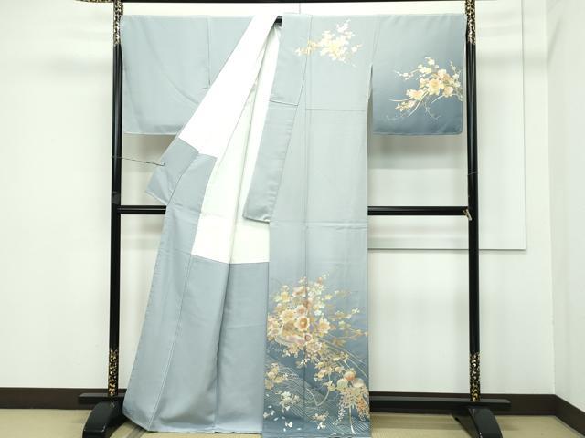 平和屋着物●極上　金彩友禅　卓越技能者・名工・和田光正　訪問着　草花文　暈し染め　金彩　青磁鼠色地　逸品　未使用　CZAA3259s5
