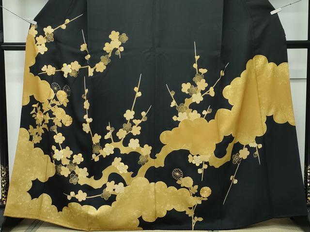 平和屋本店■最高級　訪問着　駒刺繍　雲取り枝梅文　黒地　本金箔　逸品　CZAA3262s5
