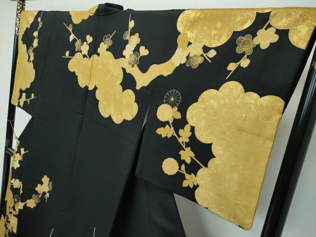 平和屋本店■最高級　訪問着　駒刺繍　雲取り枝梅文　黒地　本金箔　逸品　CZAA3262s5