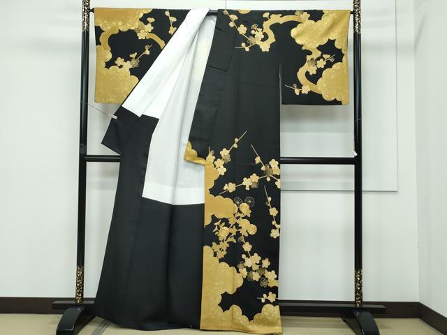 平和屋本店■最高級　訪問着　駒刺繍　雲取り枝梅文　黒地　本金箔　逸品　CZAA3262s5