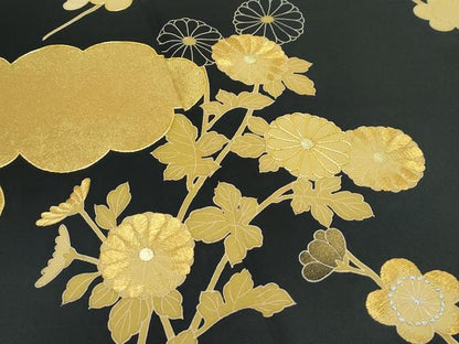 平和屋本店■最高級　訪問着　駒刺繍　雲取り枝梅文　黒地　本金箔　逸品　CZAA3262s5