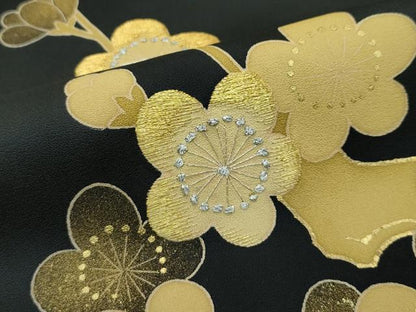 平和屋本店■最高級　訪問着　駒刺繍　雲取り枝梅文　黒地　本金箔　逸品　CZAA3262s5